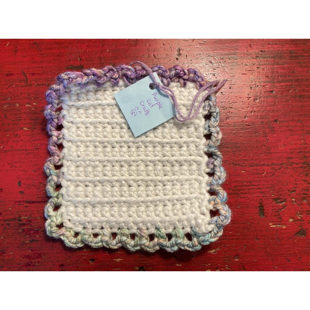 PURPLE CAT CRAFTS Handmade Crocheted Dish Rag Yarn Art Knitted Multicolor